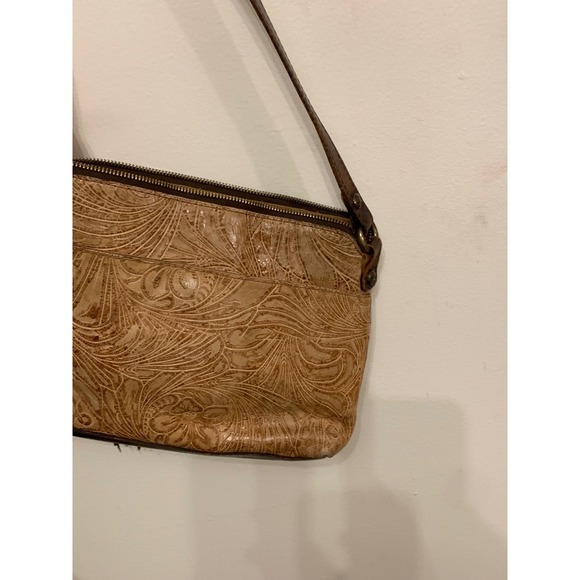 Patricia Nash crossbody bag tan leather embossed floral tassel buckle flap - Picture 9 of 13